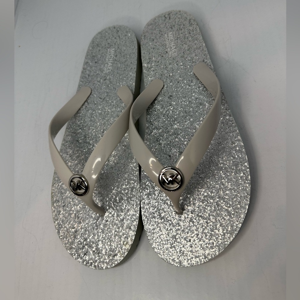 Michael Kors Sliver Glitter Flip Flops
